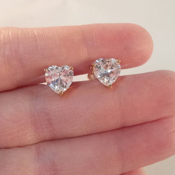 Jewelry - 18K Yellow Gold Plated Heart Zircon Stud Earrings
